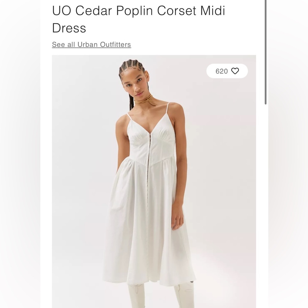 UO Cedar Poplin Corset Midi Dress color ivory size XS